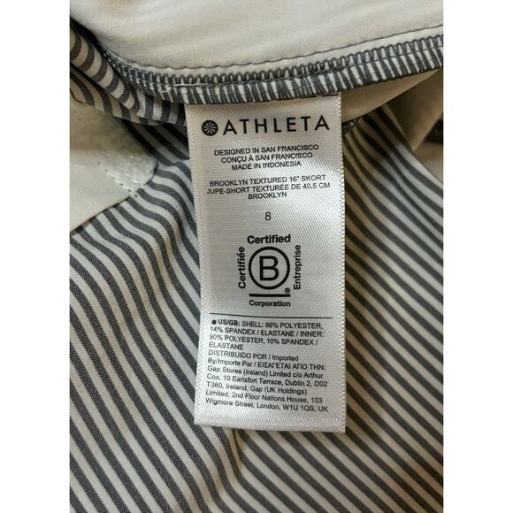 ATHLETA BROOKLYN TEXTURED 16" SKORT IN CITY STRIPE BLACK/ SEA SALT SIZE 8 - Picture 11 of 12